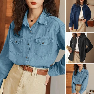 ZANZEA Womens Long Sleeve Collared Denim Shirt Button Down Cardigan Tops Blouse