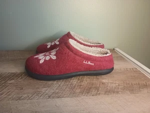 L.L.Bean Daybreak Scuff Clog Hausschuhe Damen 8 rot Schneeflocke Wolle Hütte gemütlich - Bild 1 von 12
