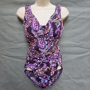 Costume intero LANDS END viola rosa paisley taglia 10 classico nuoto mare - Foto 1 di 6