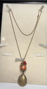 Vtg. Lenore Dame Easter Egg Aged Robins Egg Blue Patina Locket Long Necklace - Picture 1 of 4
