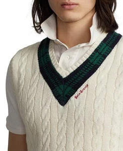 Ralph Lauren Tennis Wimbledon Tartan Iconic Cricket Jumper Vest Cashmere M - Picture 1 of 15