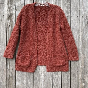 Pink Republic S Cardigan Sweater Brown Open Front Pockets Fuzzy Teddy Bear - Picture 1 of 4