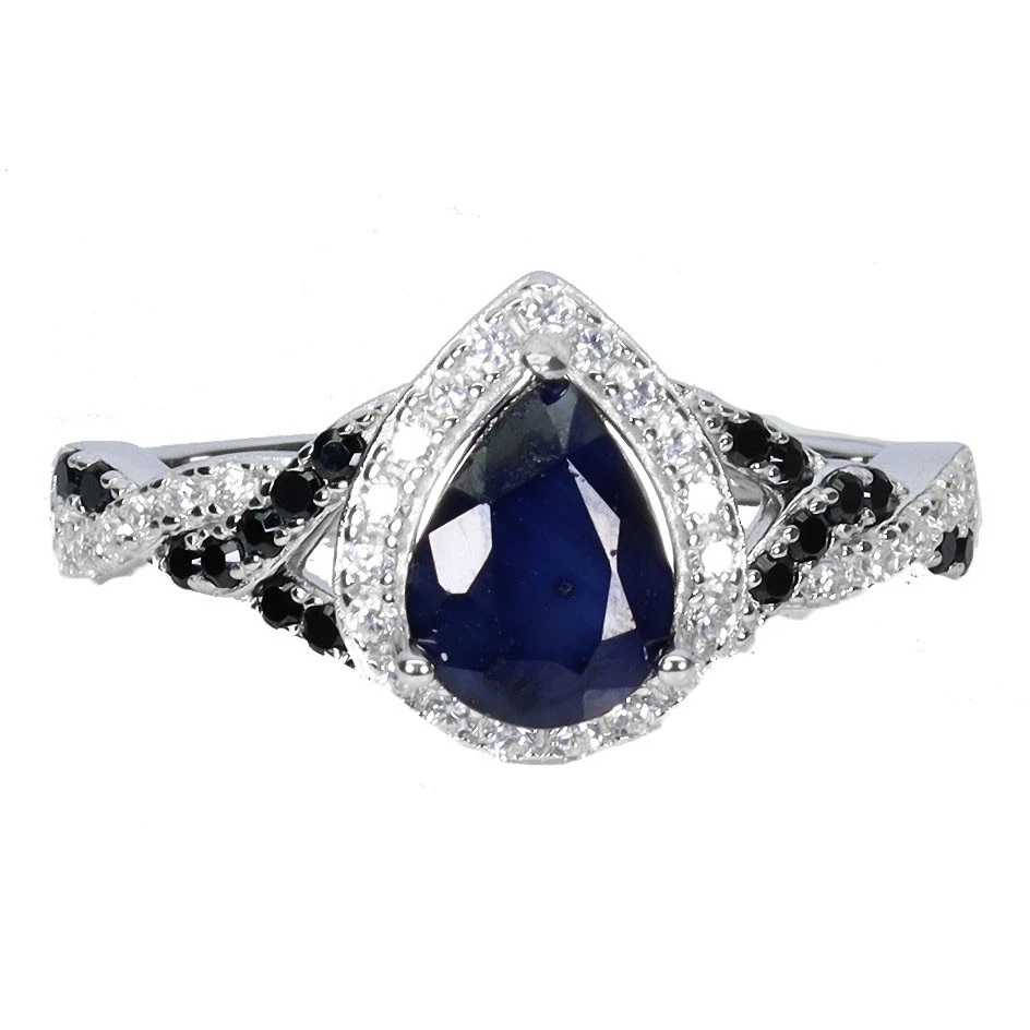 925 Sterlingsilber Ring Birne Blauer Saphir 8x6mm Spinell Edelstein Schmuck Eu 8 - Bild 1 von 4