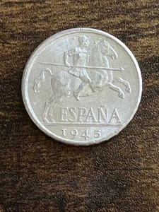1945 Spain Diez 10 Ten Cents Aluminum Actual Coin TB2977* - Picture 1 of 2