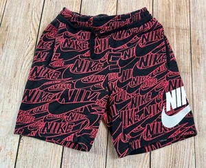 Nike Boys Sportswear French Terry Shorts DM8028 010 Black Red AOP Kids Small - Picture 1 of 7