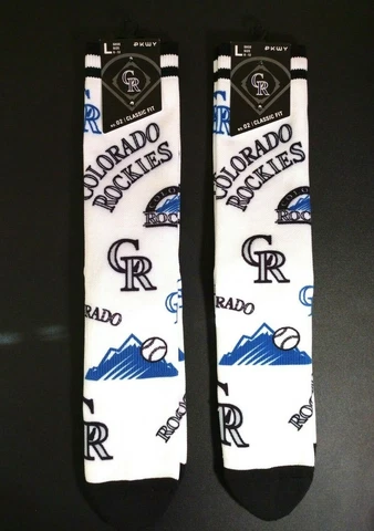 NEW! 2 Pair PKWY MLB Colorado Rockies Crew Socks Men's Large Fits Size. 6-12 Cover