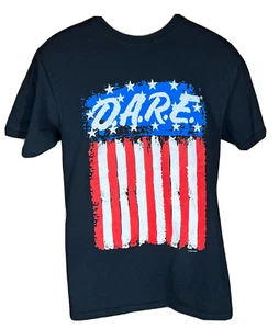 Vintage DARE Shirt Adult Small Black American Flag Y2K 90s Patriotic USA Drug - Picture 1 of 5
