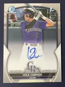 2023 Bowman Draft Chrome 1st Auto Cole Carrigg RC Auto Colorado Rockies CDA-CC - Picture 1 of 2