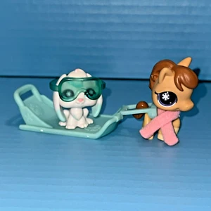 Littlest Pet Shop Sleddin' Fun Brown Horse 684 White Bunny 685 Complete Set - Picture 1 of 5