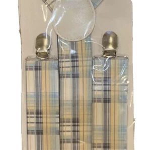 Suspenders Boys New In Package Fits age 14+ Plaid Blue Yellow White Easter Cute - Picture 1 of 6