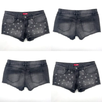 Mini Pantalones Cortos Vintage 00s Y2K Bongo Negro Carbón Lavado Dobladillo Crudo Joya Frontal 7 30" Foto 1 de 4