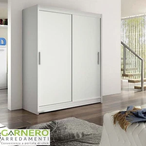 Armadio moderno ripiani e appendiabiti 150x200cm 2 ante scorrevoli bianco VILMA - Foto 1 di 4