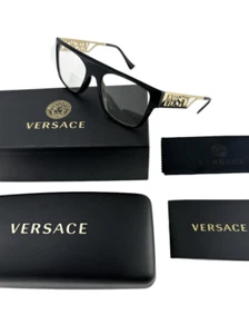 Versace NEW Black Retro Flat Top Frames Gold Mens 55-19-145 Eyeglasses VE3326U - Photo 1/12