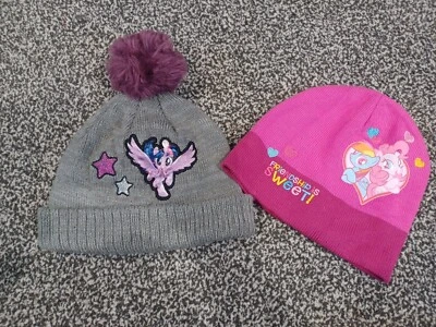 NEW - LITTLE PONY / GEORGE - GIRLS BOBBLE / BEANIE HAT BUNDLE - GREY / PINK - Image 1 of 3