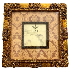 RAJ Collection 3.5 x 3.5 Inch Opening Gold Ornate Relief Square Picture Frame - Picture 1 of 8
