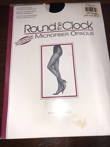 Vtg NOS 90s ROUND The CLOCK Control Top Nylons~French Navy D Pantyhose Opaque - Picture 1 of 2