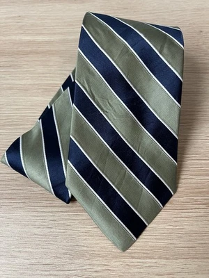 Corbata de diseñador Tommy Hilfiger diseño rayas verdes y azules 100 % seda Foto 1 de 4