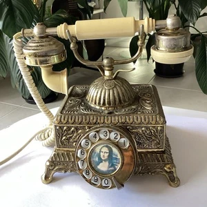 Working Vintage Ornate Brass Cradle Phone, Mona Lisa French Style - Picture 1 of 20