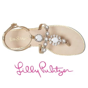 Lilly Pulitzer Katie Embellished Sandals Gold/Resort White Size 8.5 New in Box - Picture 1 of 10