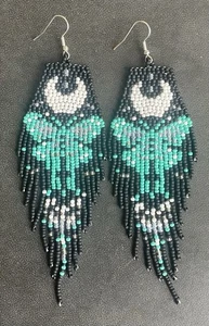 Boho Turquoise Colorful Butterfly Seed Bead Beaded Earrings Fringe Tassel Long - Picture 1 of 5