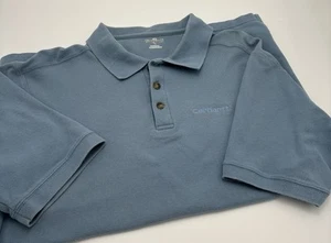 Carhartt Men's Polo Shirt Pique Knit Cotton Blue Size Large Short Sleeve Collar - Picture 1 of 8