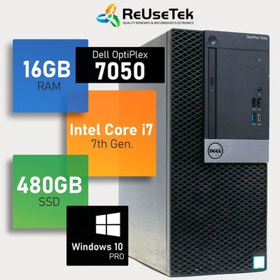 Dell OptiPlex 7050 MT Intel Core i7-7700 3.60GHz 16GB RAM 480GB SSD Win 10 Pro - Image 1 of 4