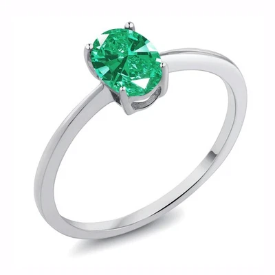 0.76 克拉椭圆形绿色锆石 10K 白金戒指 — 第 1/3 张图片