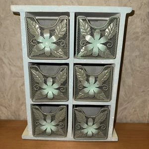 Decorative accent mini shelf mint green wood metal drawers - Picture 1 of 6