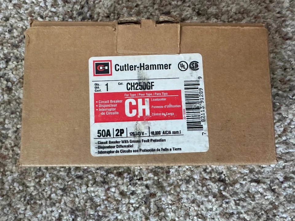 NUEVO EATON CH250GF, 50A, 240V, 2 polos disyuntor GFCI Foto 1 de 1