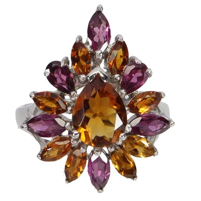 925 Sterling Silver Ring Pear Citrine 9x7mm Rhodolite Gemstone Jewelry Size 8.5 Foto 1 de 4