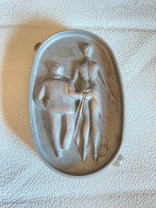 Vintage Metal Ashtray Risque Oh! Double-Sided Man Grabbing Lady Made In Japan - Picture 1 of 2