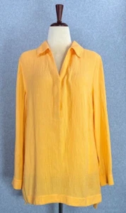 Weiche Umrandung Guaze Tunika Top groß goldgelb Rollriegel Knopf Seitenschlitze - Bild 1 von 19