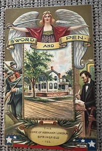Abraham Lincoln Sword and Pen Postcard Home of Abraham Lincoln Springfield IL - Picture 1 of 2