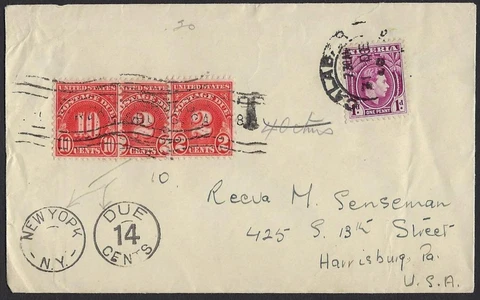 NIGERIA US 1950 CALABAR TO HARRISBURG PA W/ POSTAGE DUES IN NEW YORK & T MARKING Cover