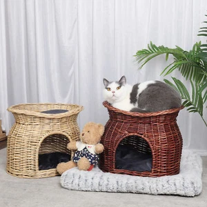 BingoPaw Cat Bed with Soft Cushion & Bird Nest Shape Wicker Cat Basket Kitty Bed - Picture 1 of 16