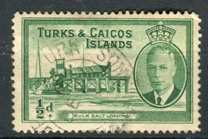 Turks & Caicos Islands KGVI 1950 halfpence green SG221 fine used - Picture 1 of 1