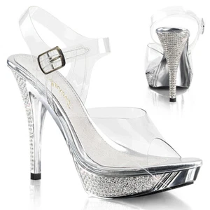 4.5" Clear Silver Rhinestones Fitness Competition Bikini Contest Heels Shoes - Picture 1 of 5
