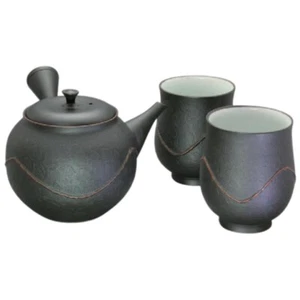 Teekanne & Tassen Set - Kyusu Yunomi - Keramik Tokoname - REIKO - grau - 340 ml Wave - Bild 1 von 3