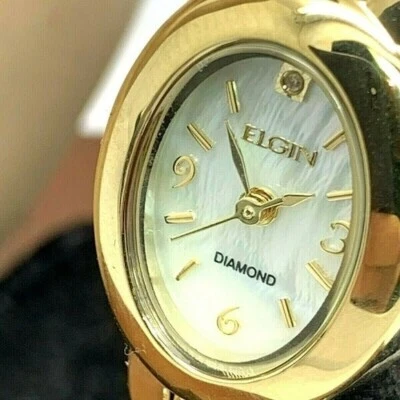 Reloj para mujer Elgin EG8074 madreperla esfera diamante tono dorado acero pequeño Foto 1 de 4