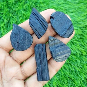 5 Pcs Natural Black Tourmaline Druzy Cabochon Loose Gemstone 30-37 mm Lot - Picture 1 of 1