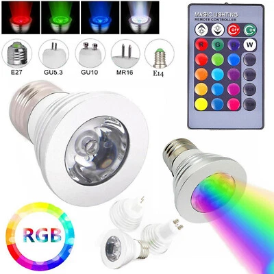 E27 E14 GU10 GU5.3 MR16 RGB LED Spotlight Bulbs Remote Control Colourful Light - Image 1 of 4
