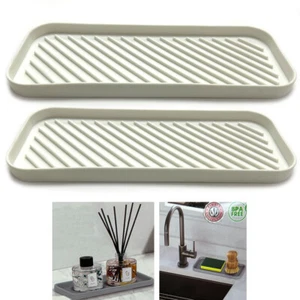2 Silicon Sponge Holder Kitchen Sink Organize 9X3.5 Bath Soap Tray BpaFree White - Picture 1 of 1