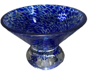 Block Cobalt Blue Crystal Bowl Hand Cut Mouth Blown ( Murano Style) - Picture 1 of 6