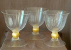 3 WILLIAM GUDENRATH VENETIAN STYLE GOLD LEAF SWIRL GLASS GOBLET & DESSERT BOWL 