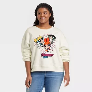 Warner Bros. Pullover Sweatshirt Women's 3X White Long Sleeve Powerpuff Girls - Picture 1 of 3