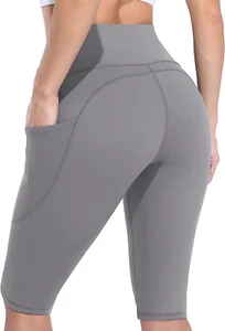 Womens High Waist Biker Shorts with Pockets 12" Workout Running Short - Picture 1 of 12