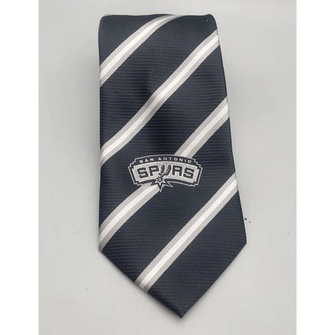 San Antonio Spurs Black Silver Striped Necktie NBA Game Gear Logo Cover