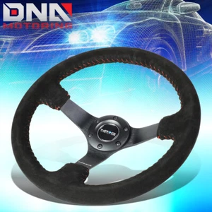 NRG RST-036MB-S-RD 350MM 3"DEEP DISH BLACK SUEDE GRIP RED STITCH STEERING WHEEL - Picture 1 of 5