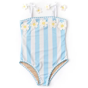 Shade Critters Girls Crochet PomPom One Piece Swimsuit, Cabana Daisy, 5T - Picture 1 of 5