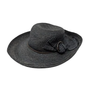 Mazzanti 100% Straw Wide Brim Summer Hat Black Made In Italy Bow One Size - Picture 1 of 6